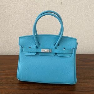 Turquoise Bling Leather 25 Lock Key Structured Belted Satchel Bag Crossbody B11